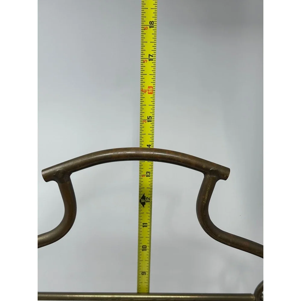 Vintage Brass Magazine Rack Wood Base Scroll Handle Double Slot Record Holder‎